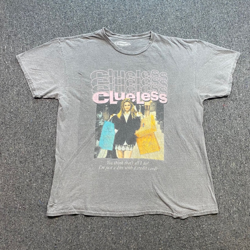 Clueless Movie Graphic TShirt Sz L Womens Gray 90s Aesthetic Cher Horowitz Quote